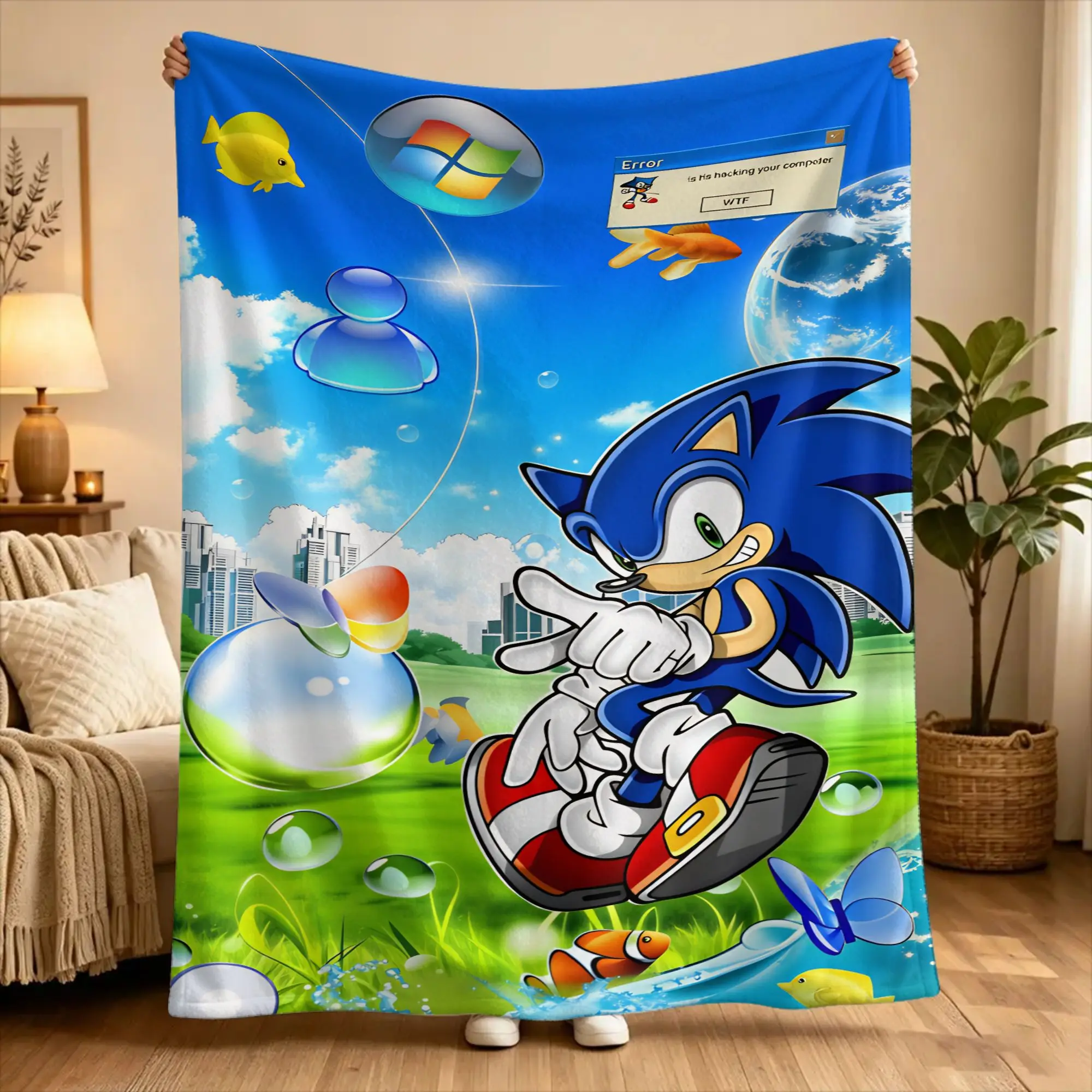S-sonic The Hedgehog  Flannel Blanket  Soft Durable Throw Blanket for Couch Chair Travel Office Graphic Bedspread Sofa Bed Cover