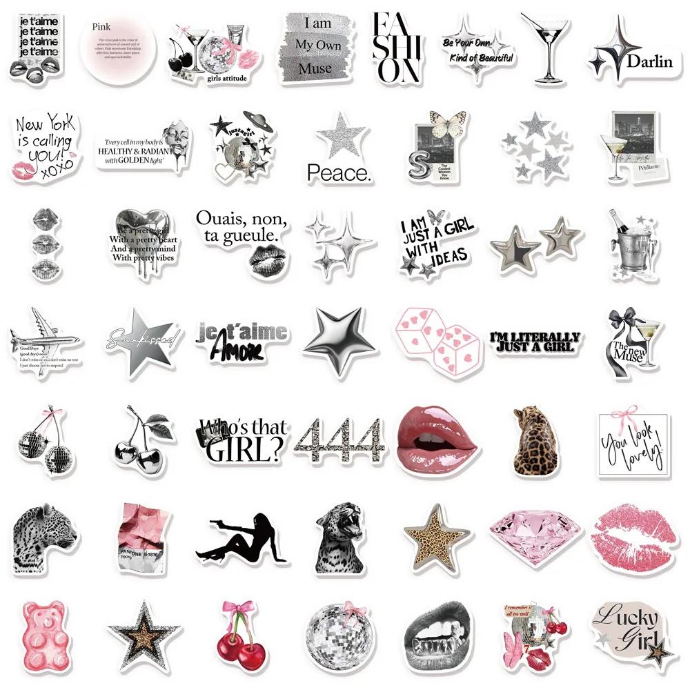 50 قطعة من ملصقات الكتابة على الجدران الإبداعية الجمالية الفضية المحظوظة DIY ملصقات القصاصات اليدوية للكمبيوتر اللوحي #6