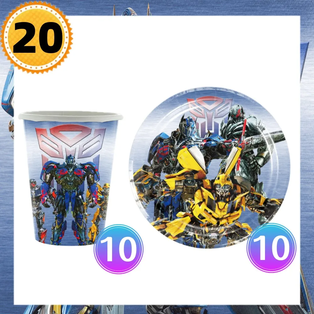 Transformers Birthday Party Decorations Set Dsiposable Tableware Cartoon Paper Plates Cups Balloons For Kids Boys Party Supplies