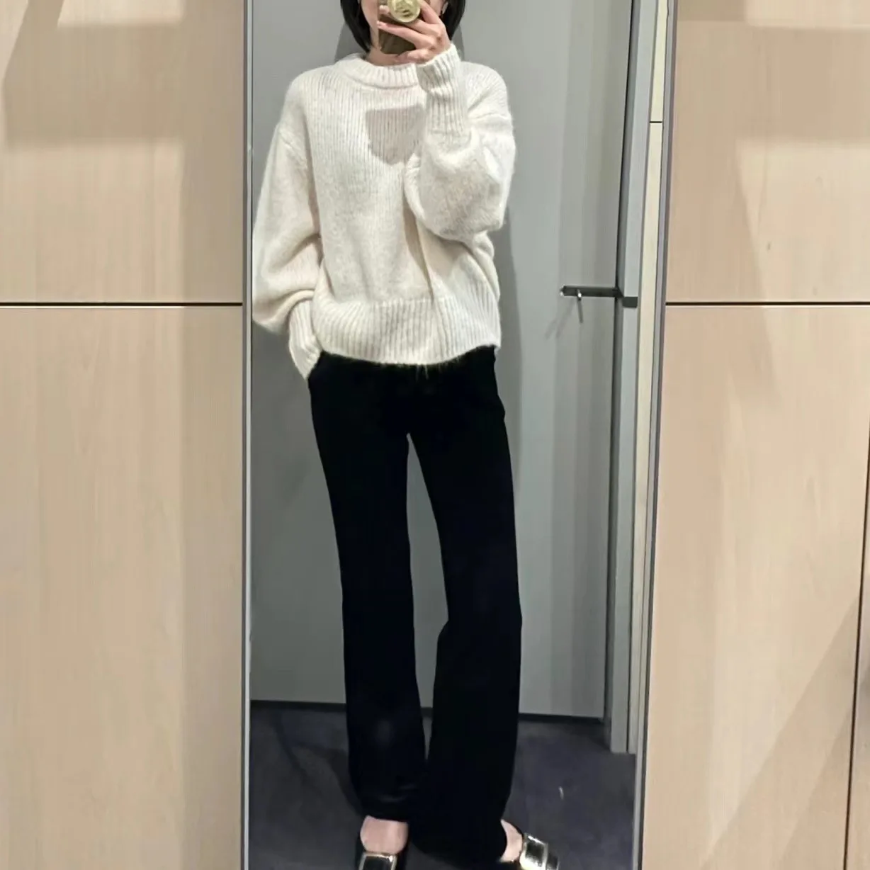 Nada escrito suporte ajuste redondo ne lã mistura longo sve camisola outono inverno cleanfit sle senhoras tamanho grande roupa interior