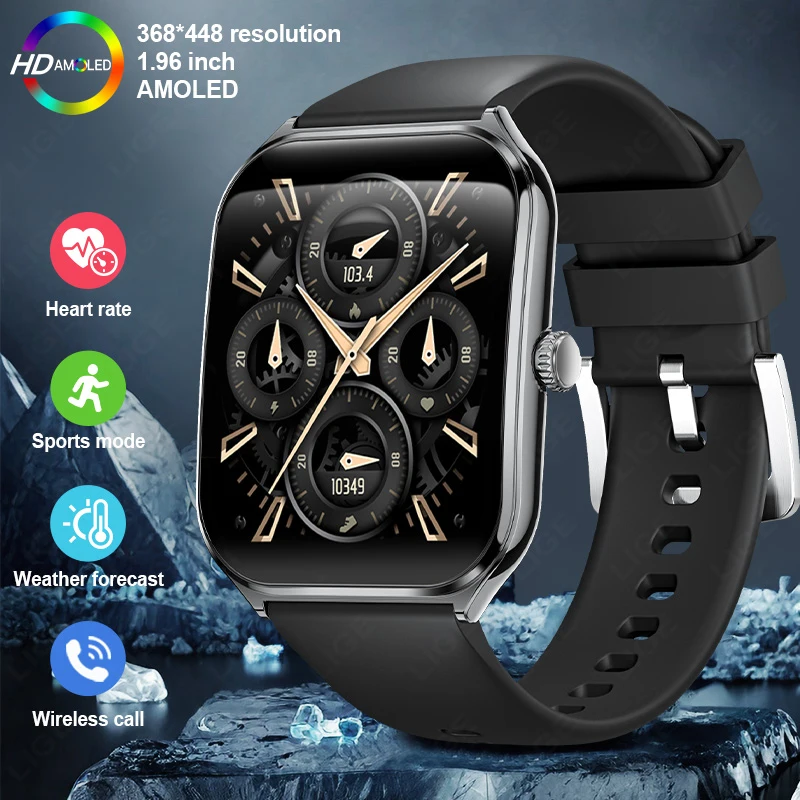 

LIGE New Smart Watch For Men Women 1.96" Ultra-thin AMOLED Screen Heart Rate Health Monitoring Sport Bluetooth Calls smart watch