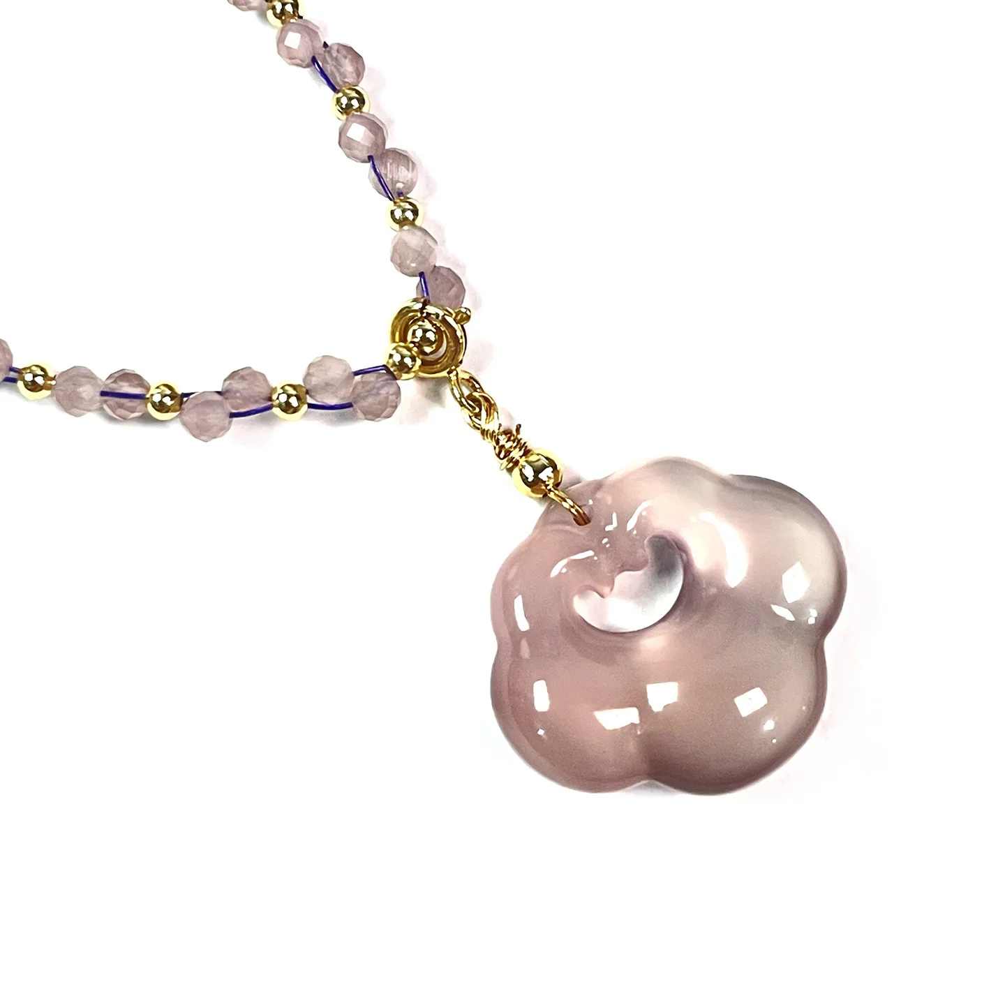 Chinese Style Lucky Natural Amethyst Beads Handmade Long Necklace Ice Chalcedony Auspicious Cloud Ruyi Safety Lock Blessing Peac