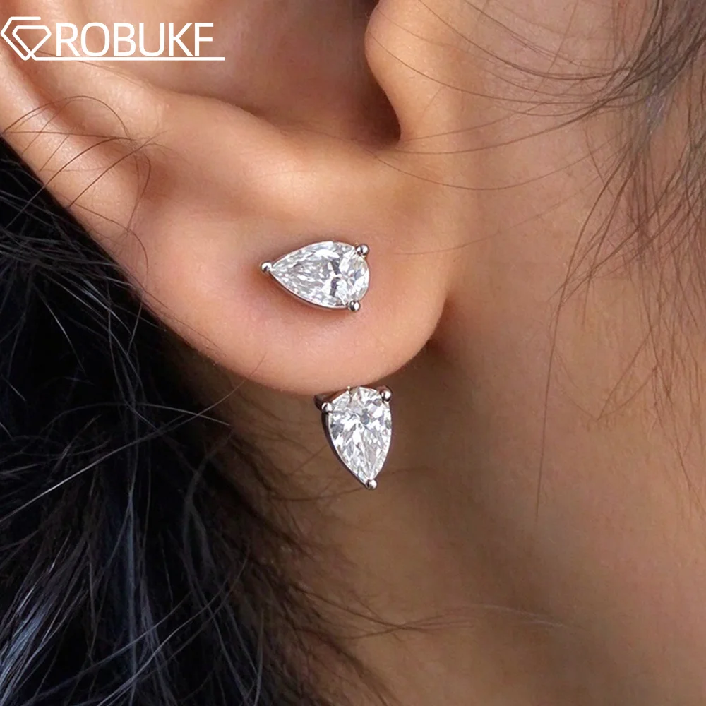 2-Stone 4cttw Pear Cut Moissanite Earrings for Women 925 Sterling Silver Double Wearing Detachable Earcuff Party Jewelry Gifts