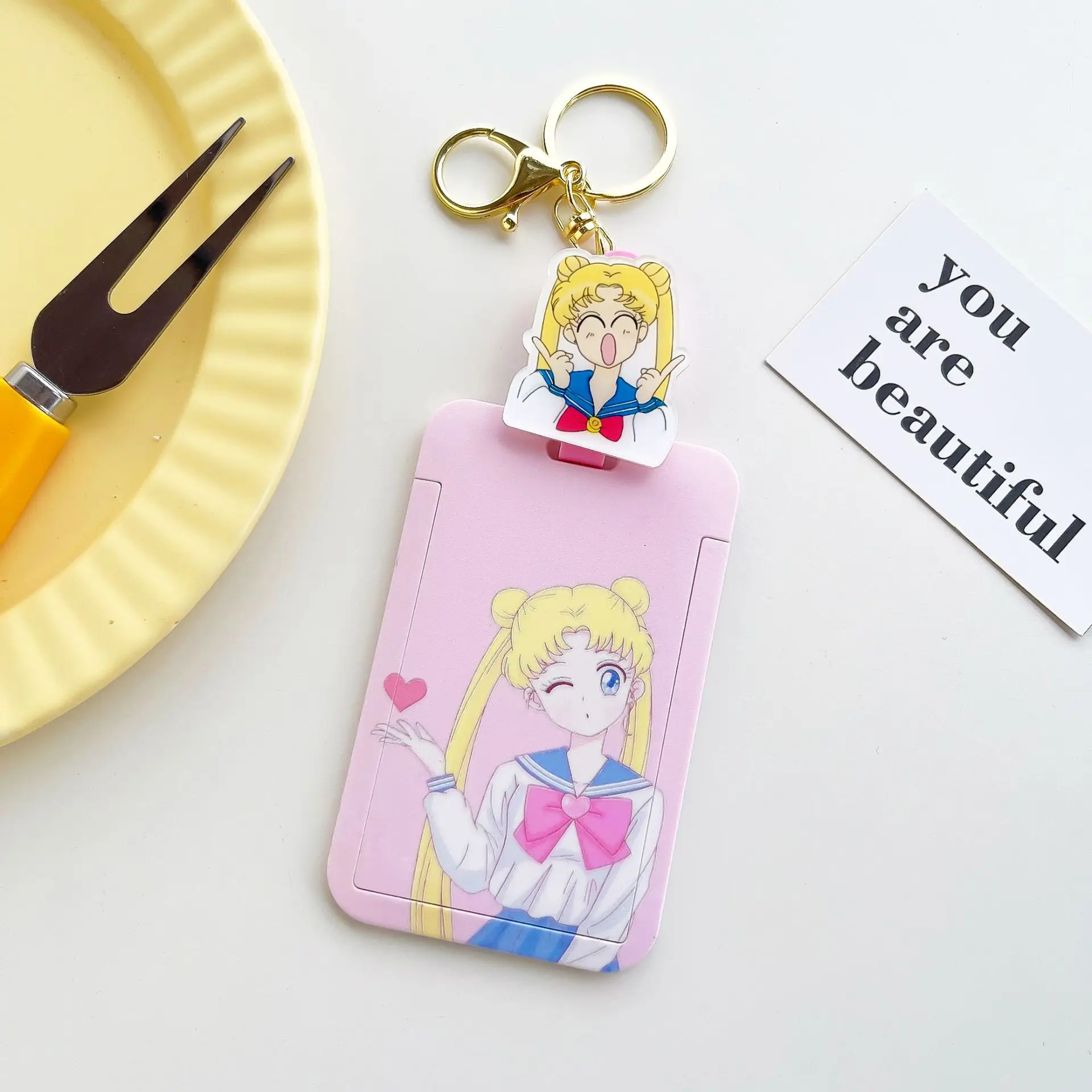 Cartoon Anime Sailor Moon PVC Card Cover Student Campus Hanging Neck Bag Card Holder Lanyard ID Card Holders Key Chain