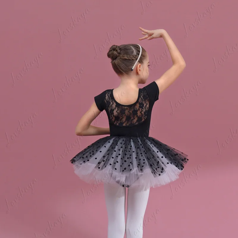 

Детский танцевальный костюм — летний черный кружевной тренировочный костюм из чистого хлопка с короткими рукавами для девочек