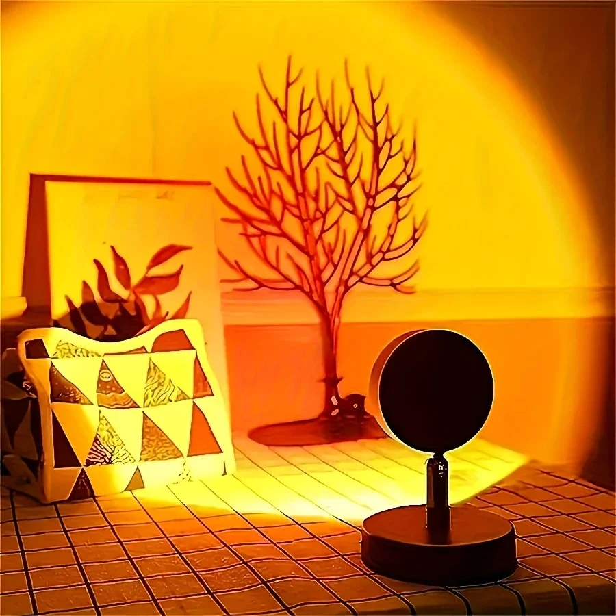 ضوء عرض USB Sunset - مصباح جداري وسقف بألوان قوس قزح، يتميز بـ 180 °   تصميم آرت ديكو الدوار، تشطيب معدني، وأداة ضبط