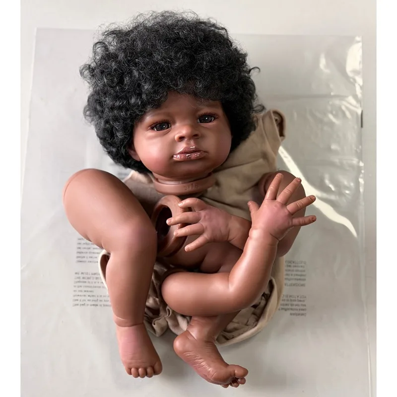 20 Inch Dark Skin  Reborn Doll Kits Lanny Unfinished DIY Handmade Reborn Doll Parts with Rooted Hiar