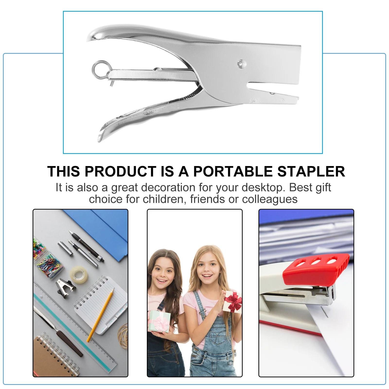 1 PC 20 แผ่น Plier Stapler NO-Jam Hand Grip เครื่องเย็บกระดาษโลหะประหยัดความพยายามเย็บไม่มีเย็บเข็ม (Silver)