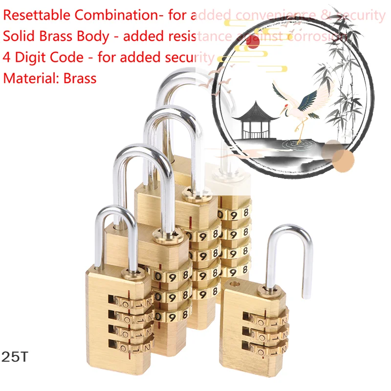 Brass Mini 3/4 Digits Number Code Lock Combination Padlock Pad Lock Resettable For Travelling Bag Door Cabinet