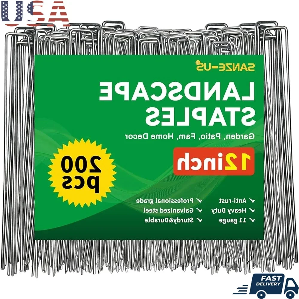 

12 Inch Galvanized Garden Staples 200 Pack Heavy Duty Landscape Stakes Ground Fasteners Durable Weed Fabric Secure Hold