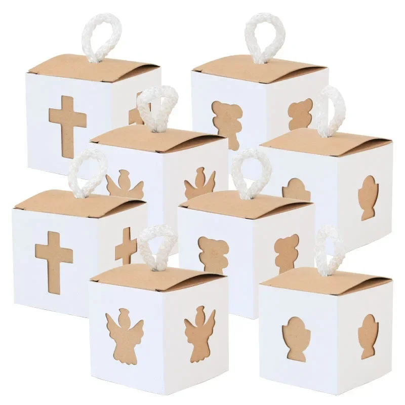 

Bear Angel Grail Cross Retro Kraft Paper Square Box Candy Packaging Wedding Birthday Candy Box 10Pcs