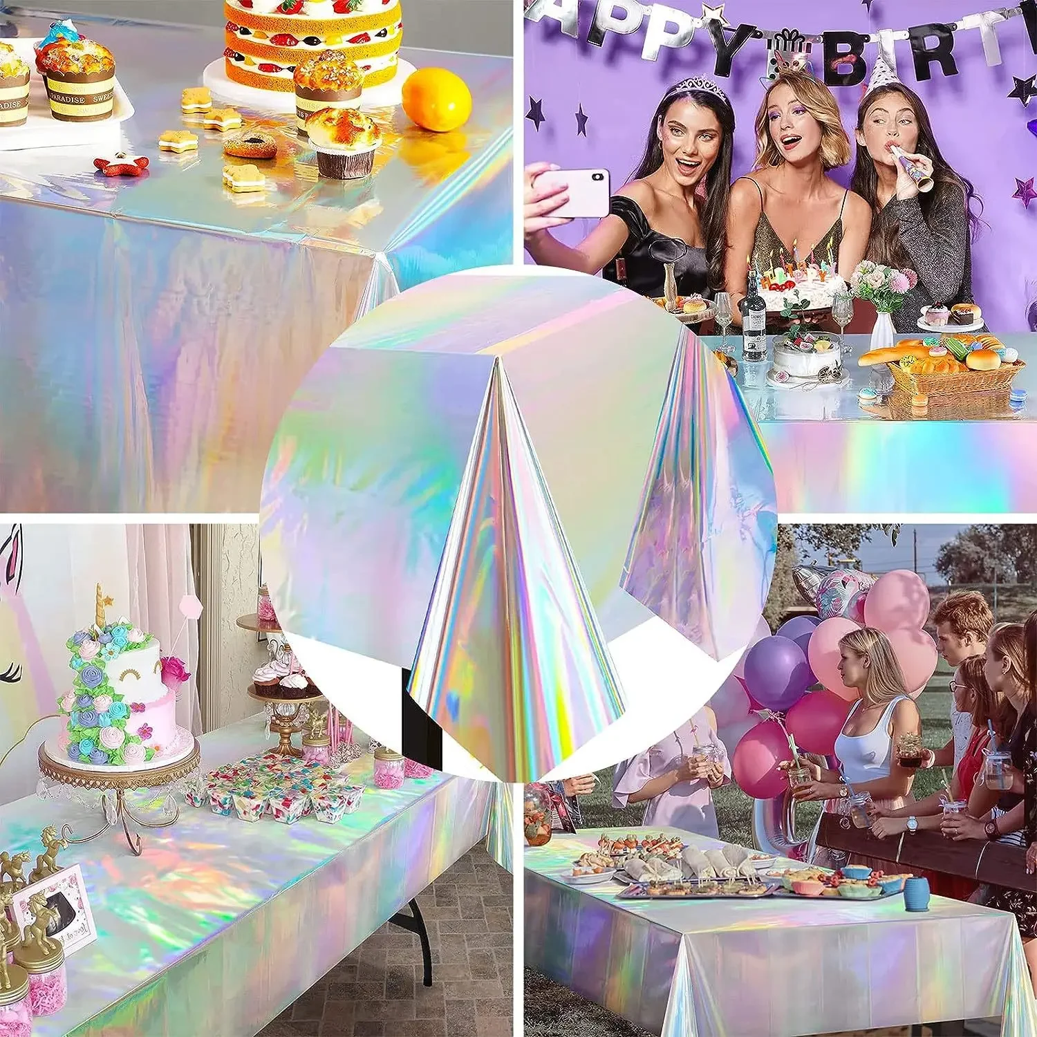 New Iridescence Laser Aluminum Film Tablecloth Table Cover Kids Baby Shower Tablecloth Supplies for Wedding Party Banquet Decor