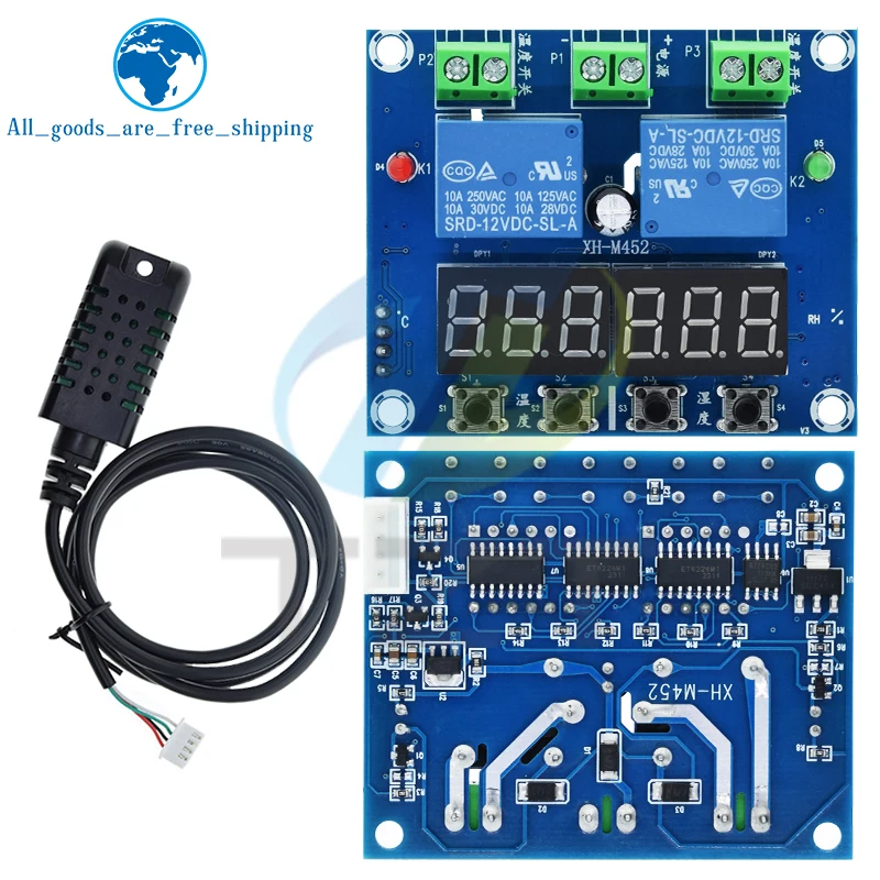 TZT XH-M452 LED Thermostat numérique capteur de contrôle de l'humidité haute précision double sortie DC 12 V 10A température constante automatique