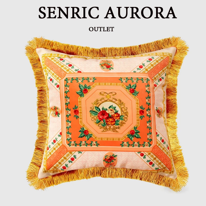 Luxury French Countryside Cushion Cover Double Sided Pattern Pink Rose Velvet Tassel Pillowcase For Sofa Living Room