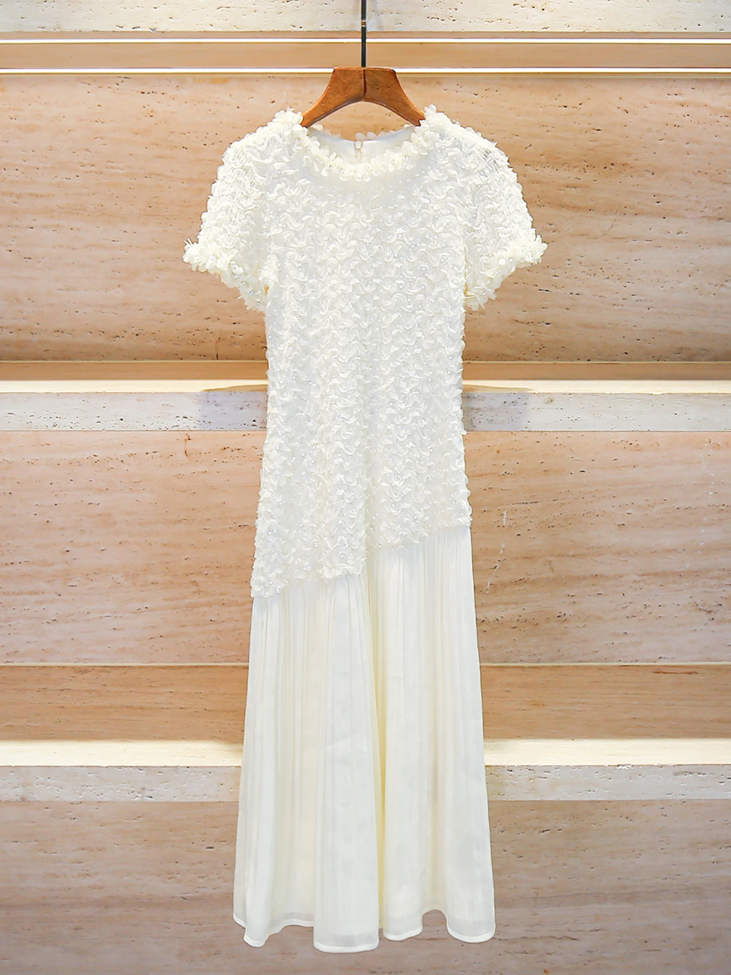 

Miumem High-End Summer Long Floral Embroidery Beaded Tulle Dr Ele Ladylike Sle Polyester Fiber High Waist A-Line Skirt