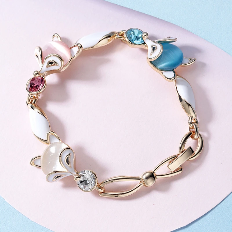 

Creative Inlaid Gemstone Fox Pattern Bracelet Fashionable Ladies Alloy Bracelet Colorful High Quality Gift