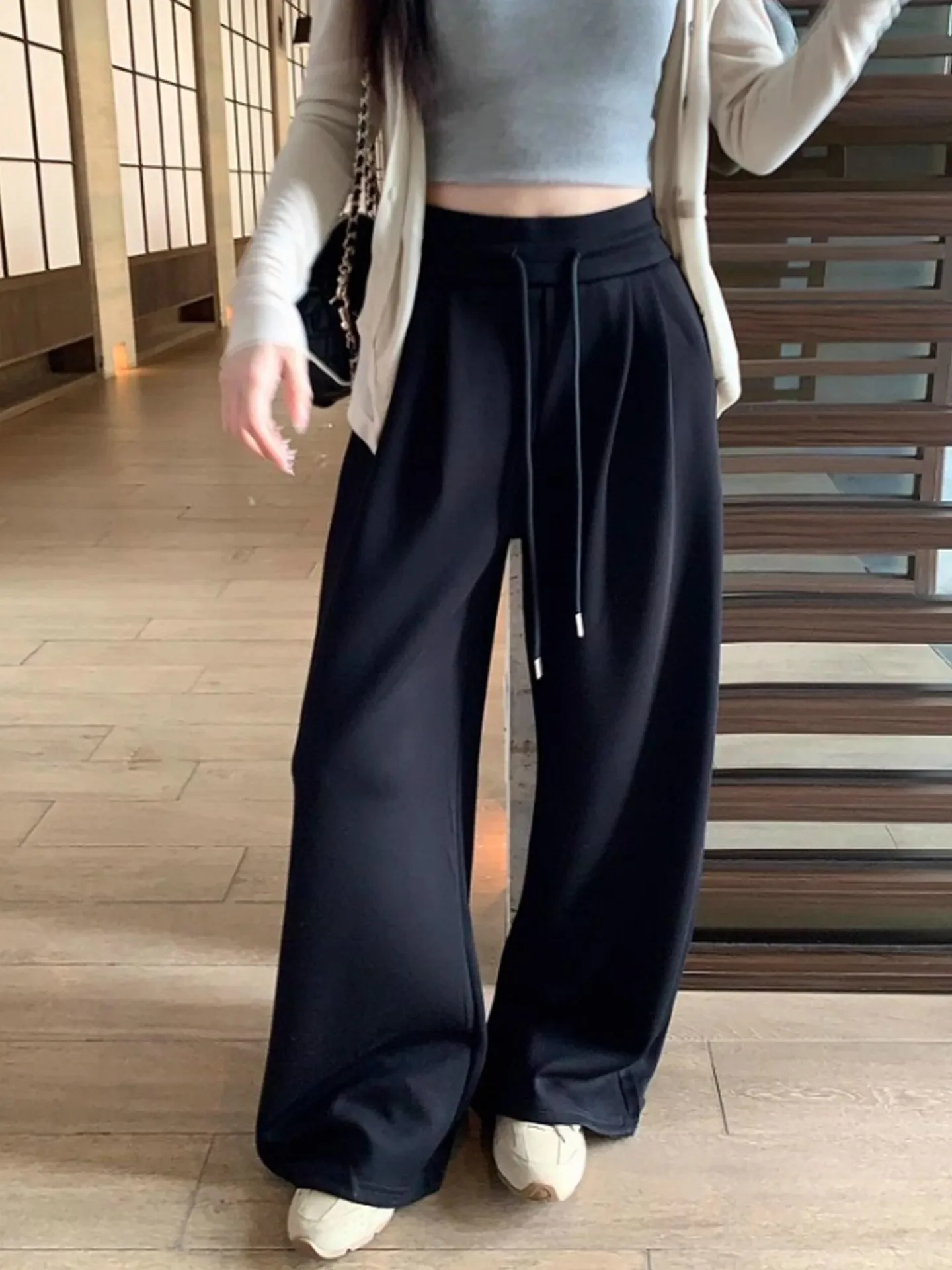 High Waist Wide Leg Sports Pants Women's Loose Lazy Style Casual Straight Long Trousers Spring Autumn Seasonal Fashion Design