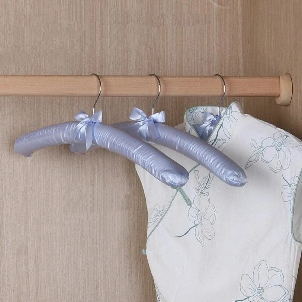 5PCS Soft Satin Padded Clothes Hanger Wrinkle-resistant Traceless Sponge Clothes Hangers Non-slip Wrapped Clothes Hanger