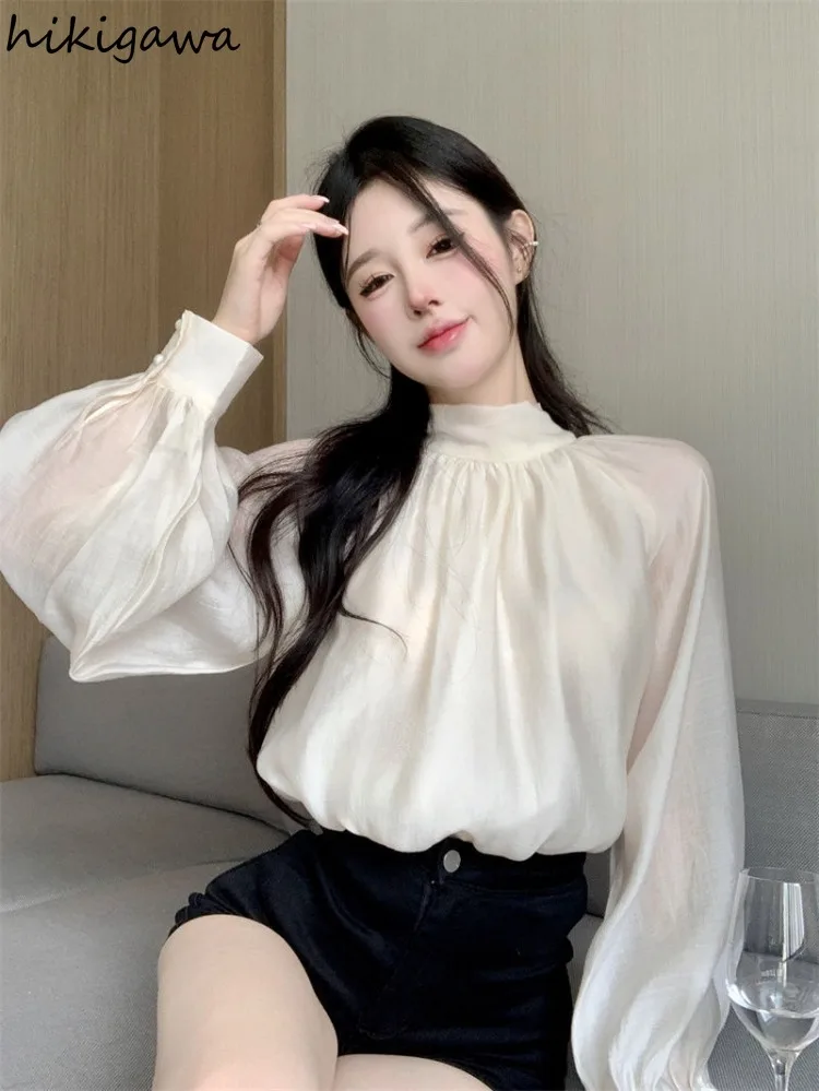 Temperament Ladies Tops Blouses Women Long Sleeve Bandage Bow Vintage Shirts Camisas De Mujer Solid Color Loose Summer  Blouse