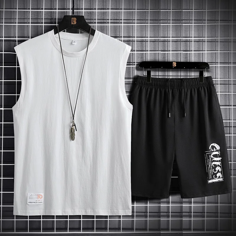 

Новый летний тонкий повседневный спортивный костюм-двойка для мужчин: майка и шорты, легкий, дышащий, молодежный, размер M
