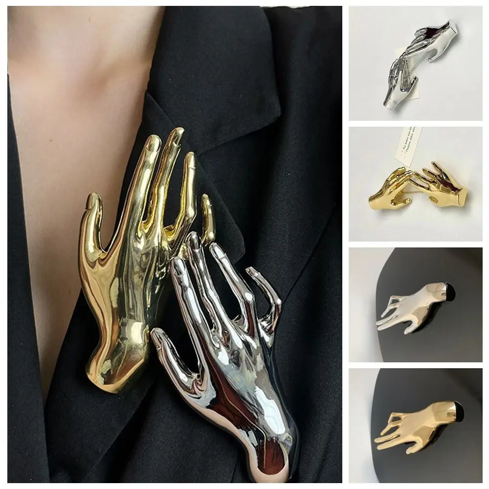 Alloy Hand-shaped Brooch Minority Design Korean Style Metal Glossy Clothes Pin Bag Badge Jewelry Accessories Double Palm Brooch