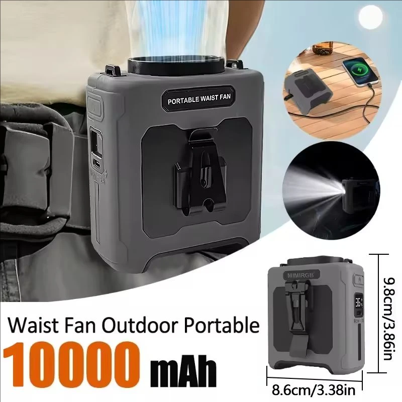 

10000mAh Portable Waist Fan LED Lighting Hanging Neck Fan 5 Speed Strong Airflow Cooling Fan for Outdoor Working