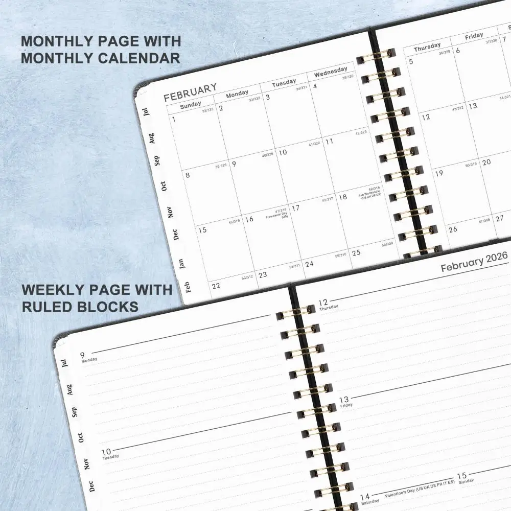 مخطط A5 2025-2026 أسبوعيًا وشهريًا من جلد البولي يوريثان دفتر التقويم جداول يومية مخطط أكاديمي للجيب الداخلي