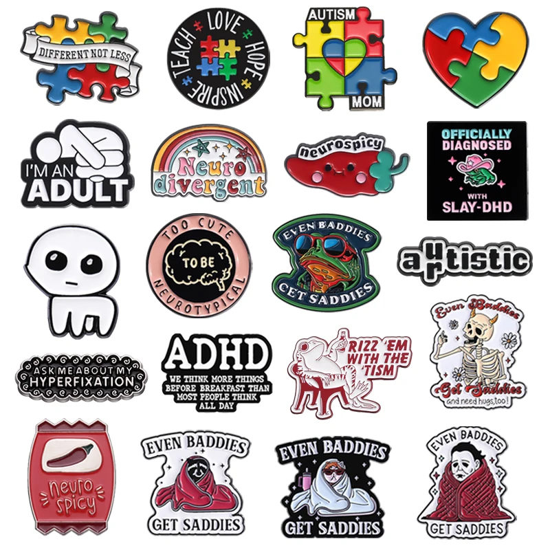Autism ADHD Enamel Pin Neurospicy Autistic Awareness Puzzle Mental Health Brooches Lapel Backpack Badge Jewelry Gift For Friends