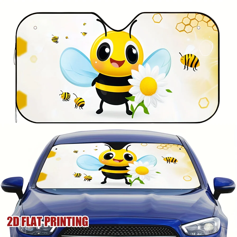 1pc Cheerful Bee With Daisy Car Sun Visor, Ideal For Daily School Runs And Shopping, Blocks Sunlight And Maintains The Car's Tem
