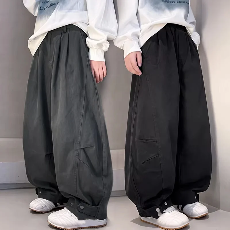 New Style Kids Solid Baggy Sports Pants for Boys Casual Loose Straight Trackpants Outdoor Trousers Children Sporty Sweatpants