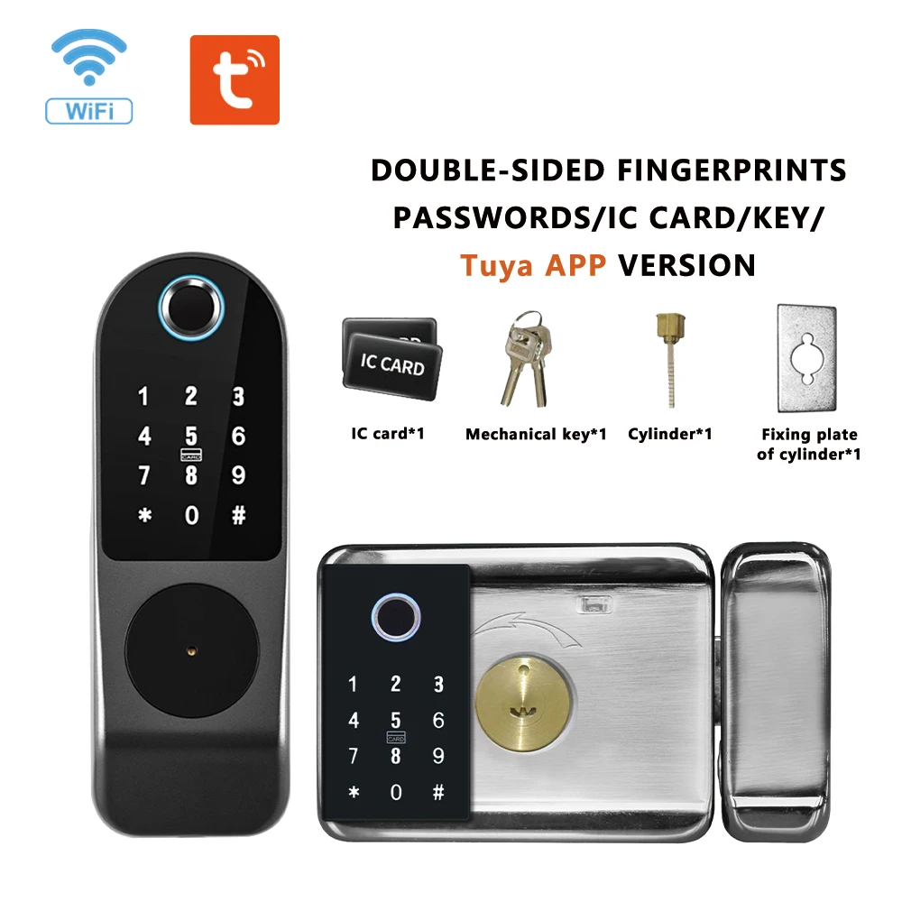 TYSH Tuya Remote Smart Home With Wifi Outdoor Double Fingerprint Intelligent Door Lock Digital Electronic Smart Lock Door