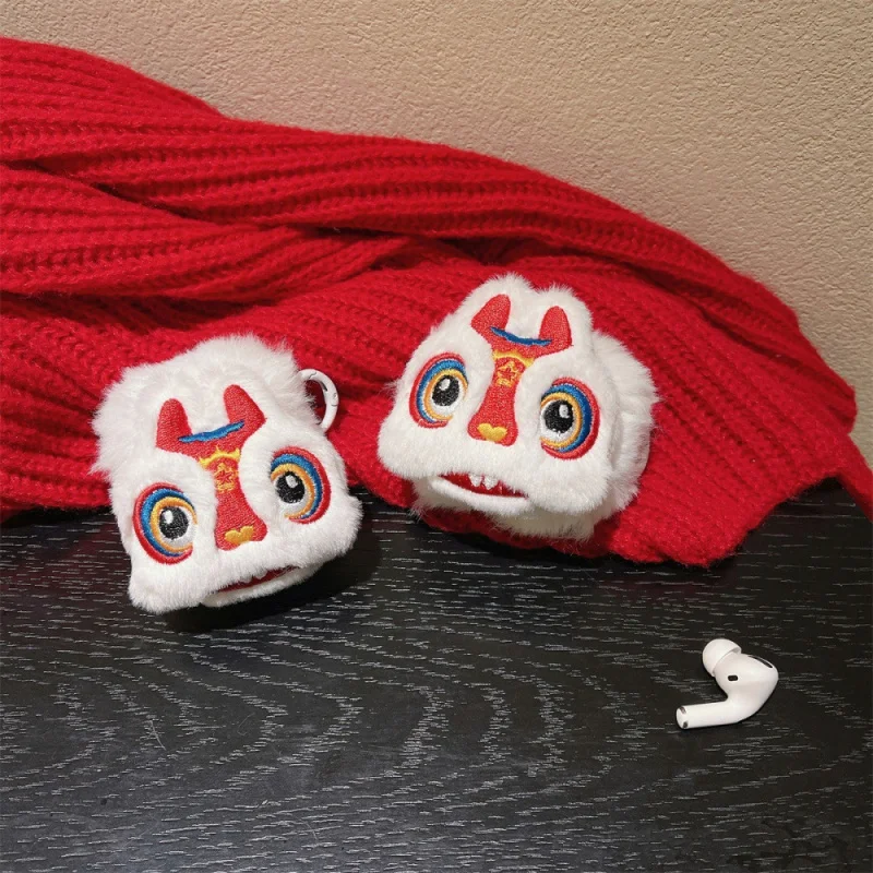 

Cartoon Plush Lion Dance Earphone Case Compatible with Appleairpods3/4Personalized Full CoveragePRO2/PRO3Anti-Fall
