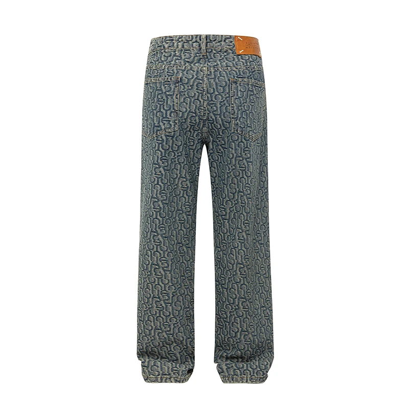 Jean Droit Ample Bleu Rétro pour Homme, Pantalon de Marque Haut de Gamme, avec Lettres Imprimées Personnalisées, Streetwear, Nouvelle Collection Automne 2024