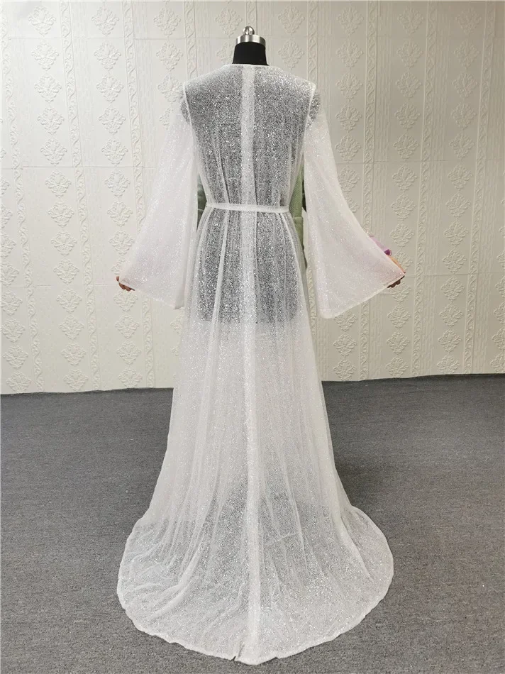 custom  size glitter bridal  robes long  sleeve puff sleeve  night  gowns for  wedding