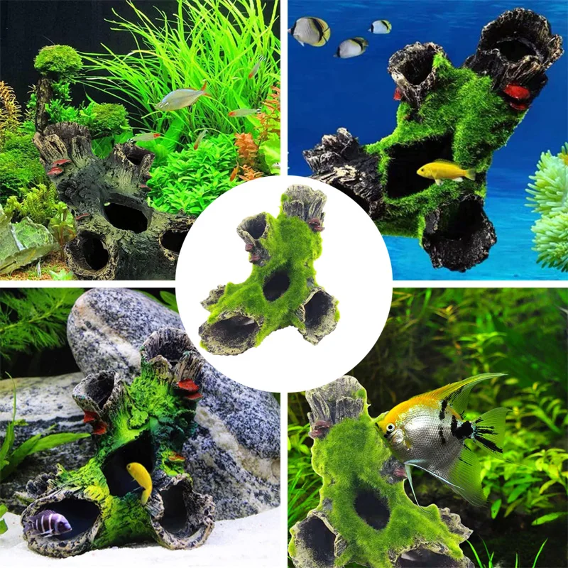 Aquarium Tree Trunk Resin Decoration Fish Tank Ornaments Natural Appearance Statues For Hiding Shrimp And Fish Landscape