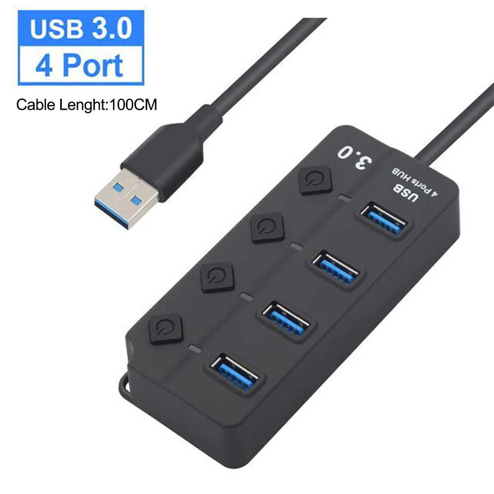 USB 3.0 Hub USB Hub 2.0 Multi-USB-Splitter-Hub 100cm langes Kabel Mehrfach-Expander für Computer Laptop PC Zubehör USB-Adapter