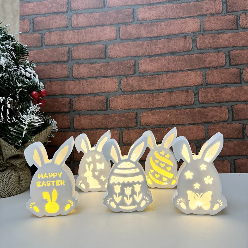 Cement Easter Rabbit Hollow Lamp Mold Easter Rabbit Lamp Silhouette Silicone Mold Plaster Decorative Ornament  Mould