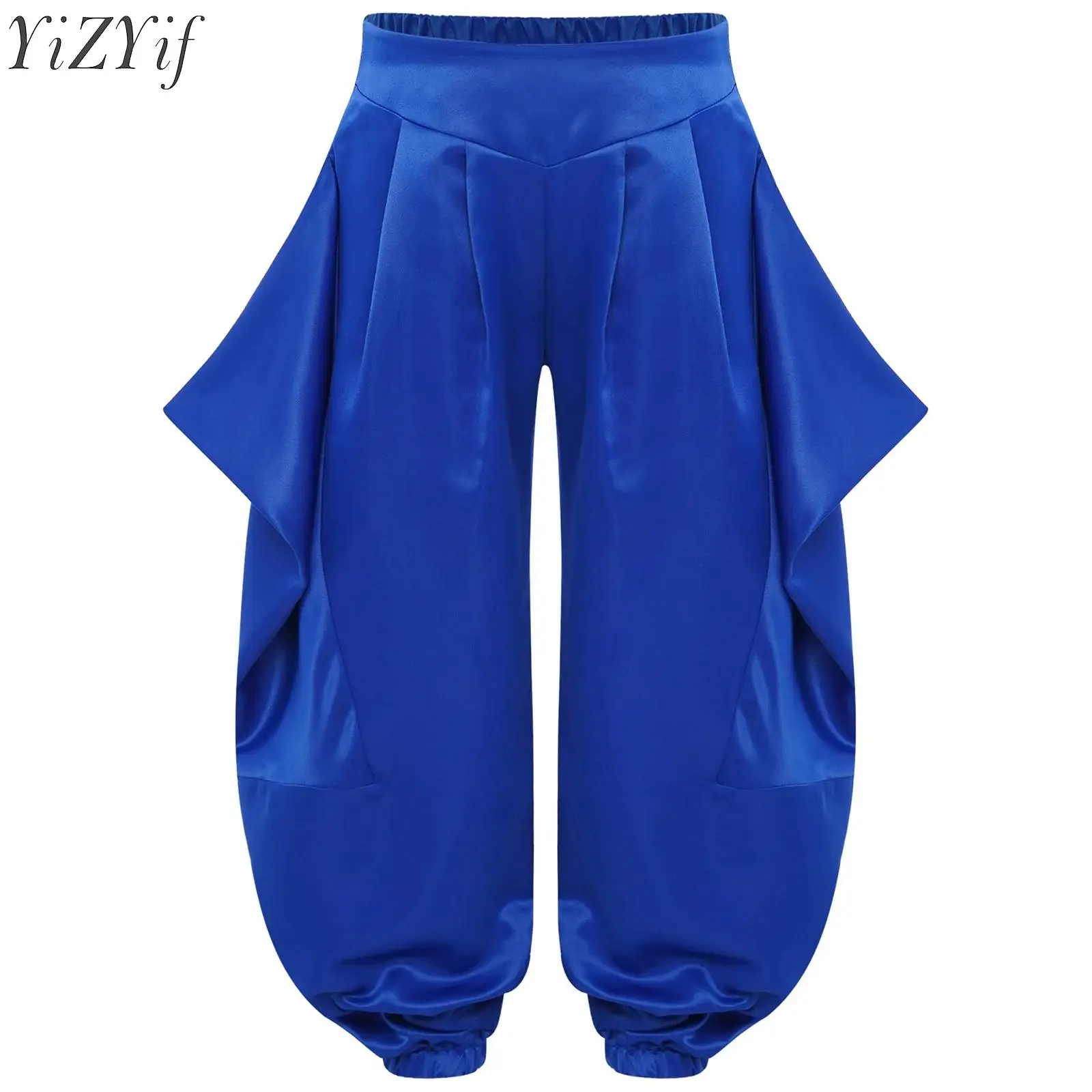

Children Kids Girls Belly Dance Pants Trousers Ruffled Half Elastic Waistband Harem Pants for Dancing Practice Stage Performance