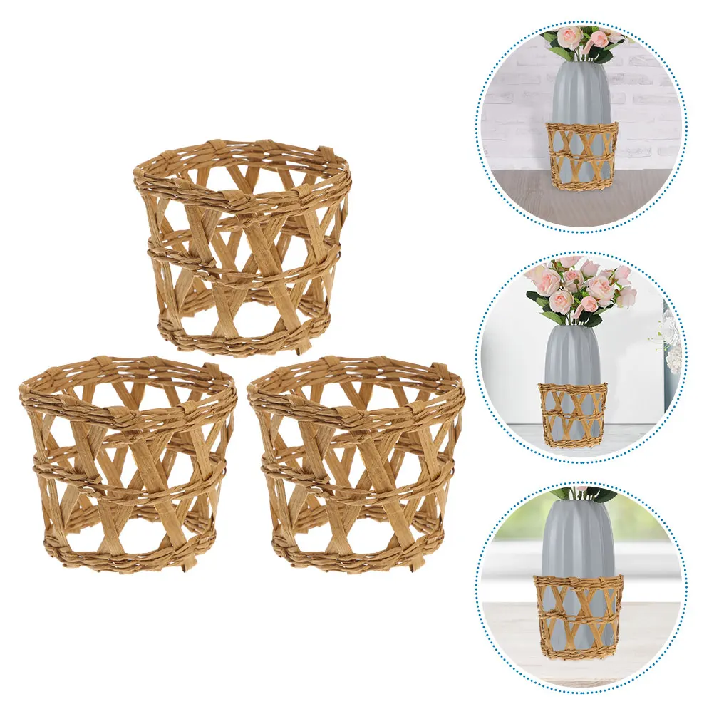 

3Pcs Grass Weaving Cup Sleeves Handmade Lightweight Portable Multi-Function Decorative Glassware Covers for Garden Party