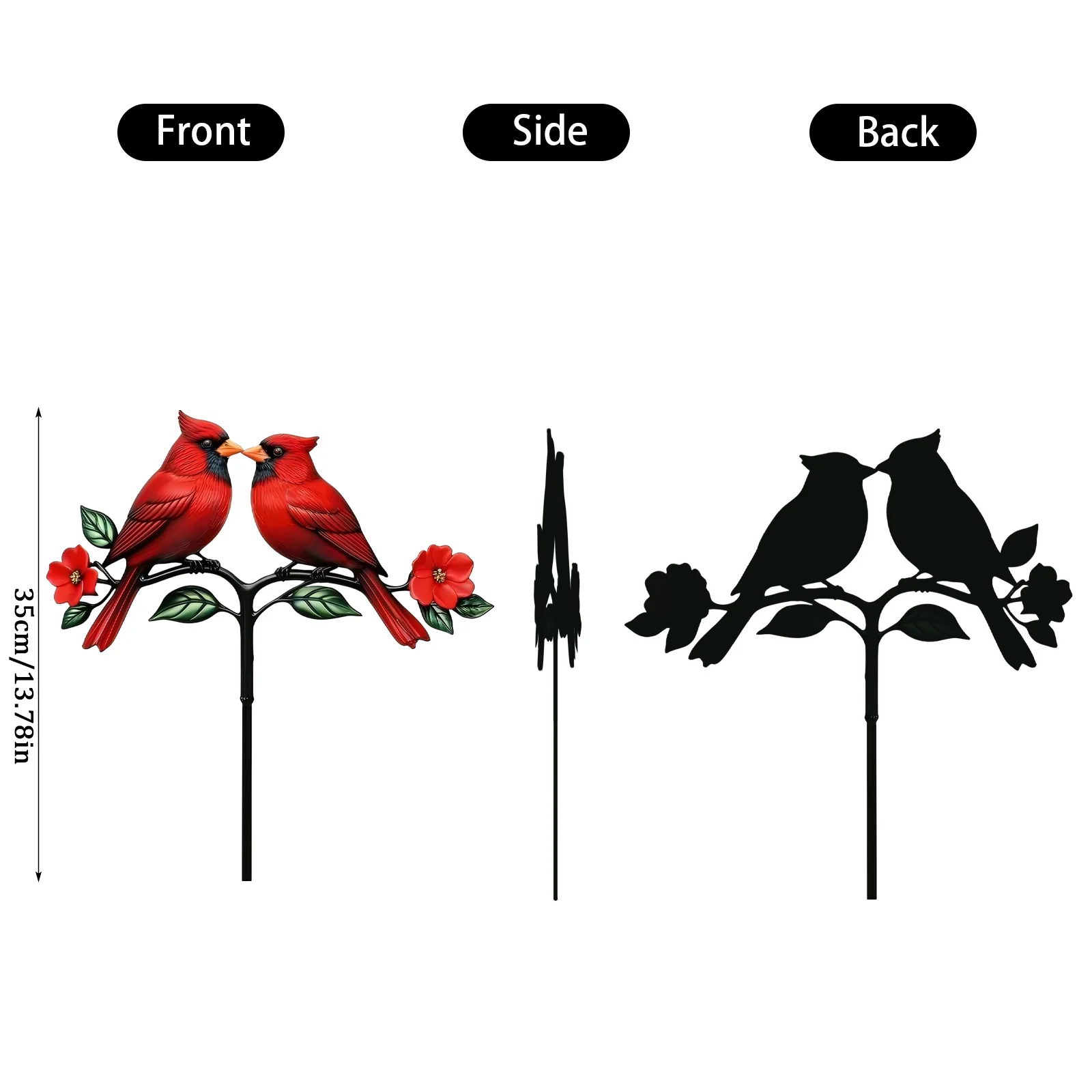 Red Bird Garden Stake Outdoor Decoration Rustic Iron Yard Art Beautiful Lawn Ornament Unique Flat Ground Insert view 3