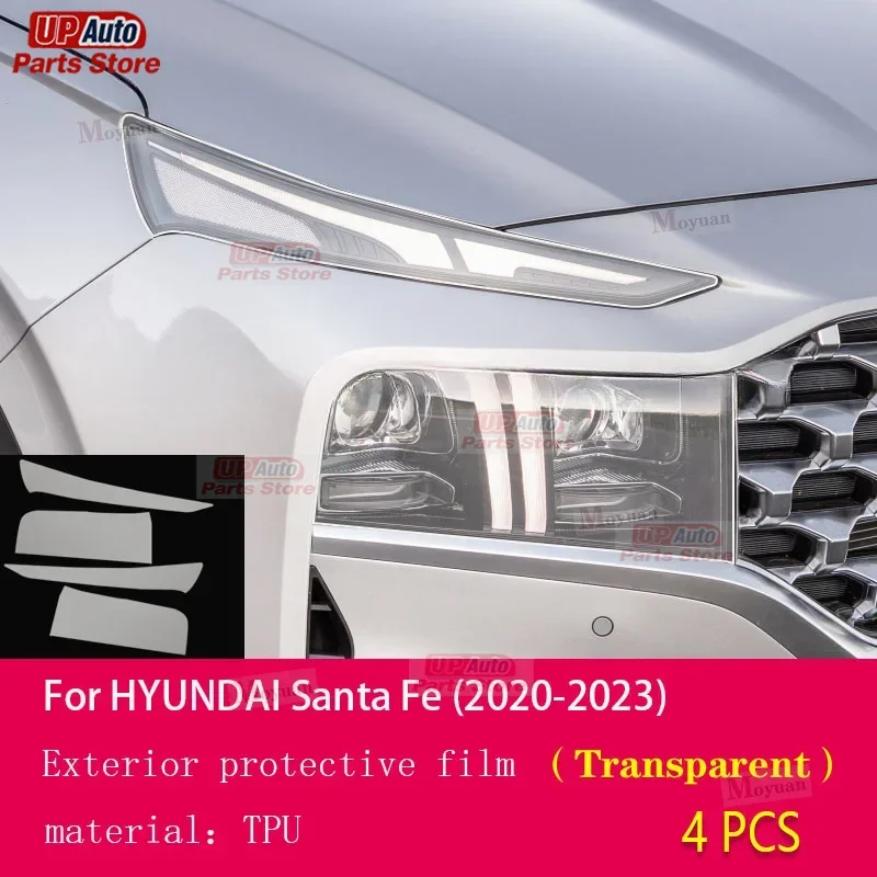

2 Pcs Car Headlight Protective Film Headlamp Restoration Transparent Black TPU Sticker For Hyundai Santa Fe 2020-2023