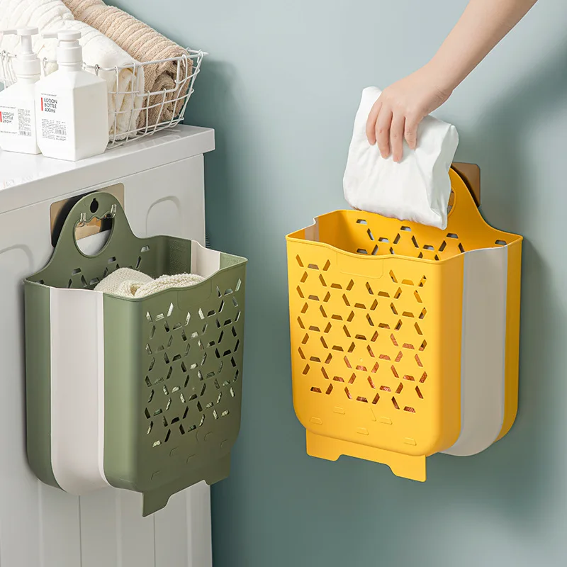 

Folding Bathroom Laundry Basket Wall-Mounted Dirty Clothes Storage Basket Collapsible Plastic Hollow Toy Underwear Organizers