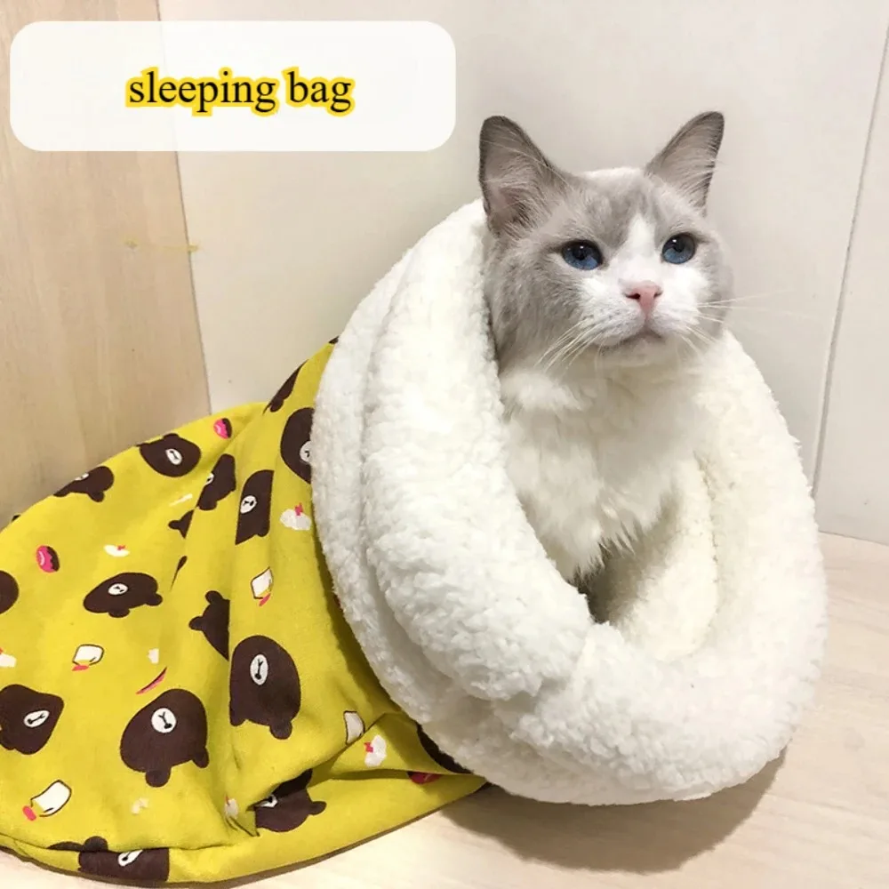 Warm Cat Sleeping Bag Fluffy Feel Thickened Winter Pet Pocket Type Quilt Bed Kitten Puppy Soft Comfortable Nest Pet Supplies