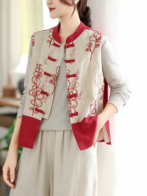 

Новый китайский жилет с вышивкой в стиле ретро, женский весенне-осенний двусторонний жилет Svel National Sle Top irt