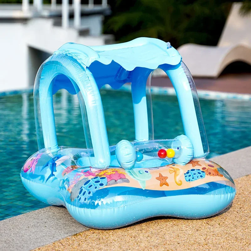 Baby Swimming Float with Sun Canopy Toddler Inflatable Swim Ring Pool Toys for 0-5Y Float Seat Kids Outdoor Water Fun Toys