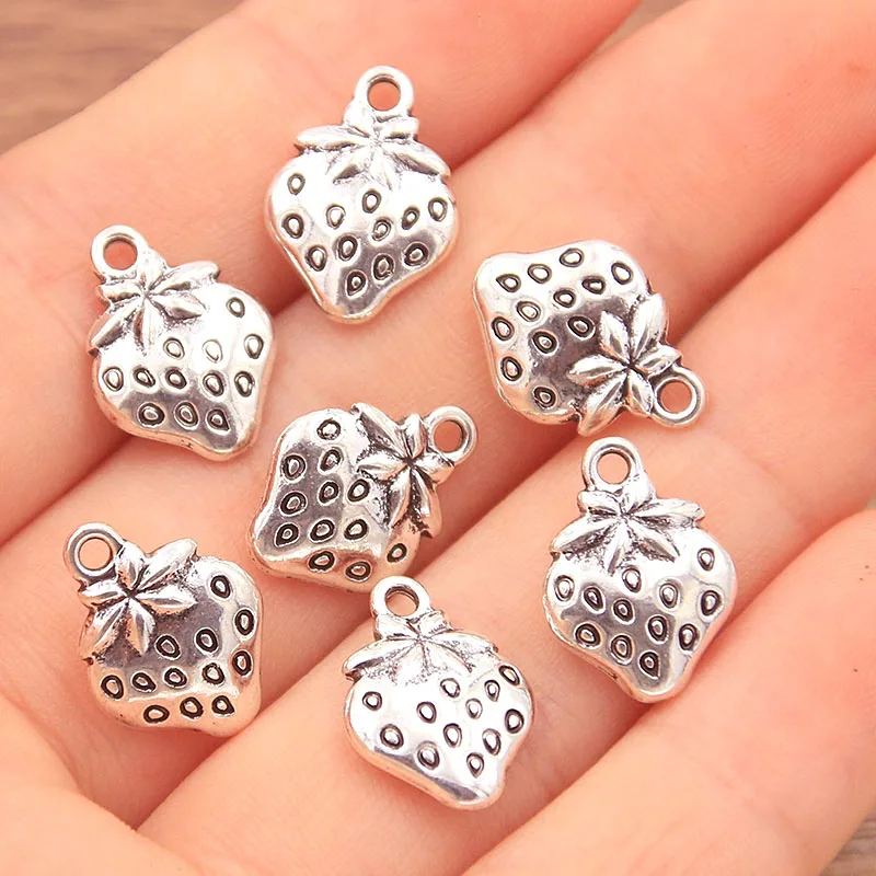 20PCS 10*15mm Picture Color Double Sided Strawberry Charms Fruits Pendant Metal Alloy DIY Necklace Bracelet Earrings Marking