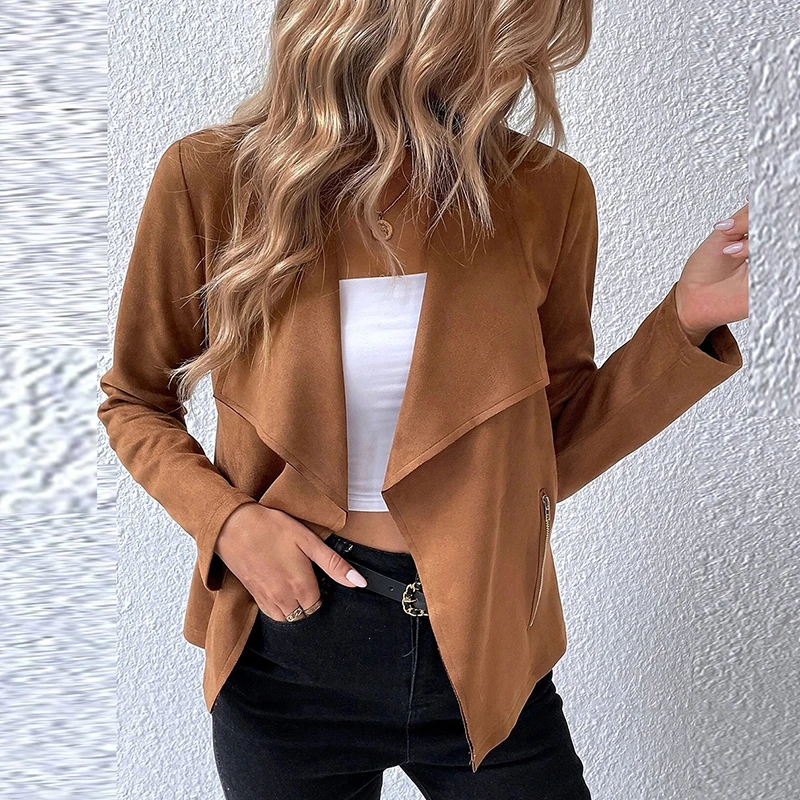 Fashion Coat Women Jacket Solid Turn Down Collar Long Sleeve Casual Jackets For Women Elegant Short Coat Outwear