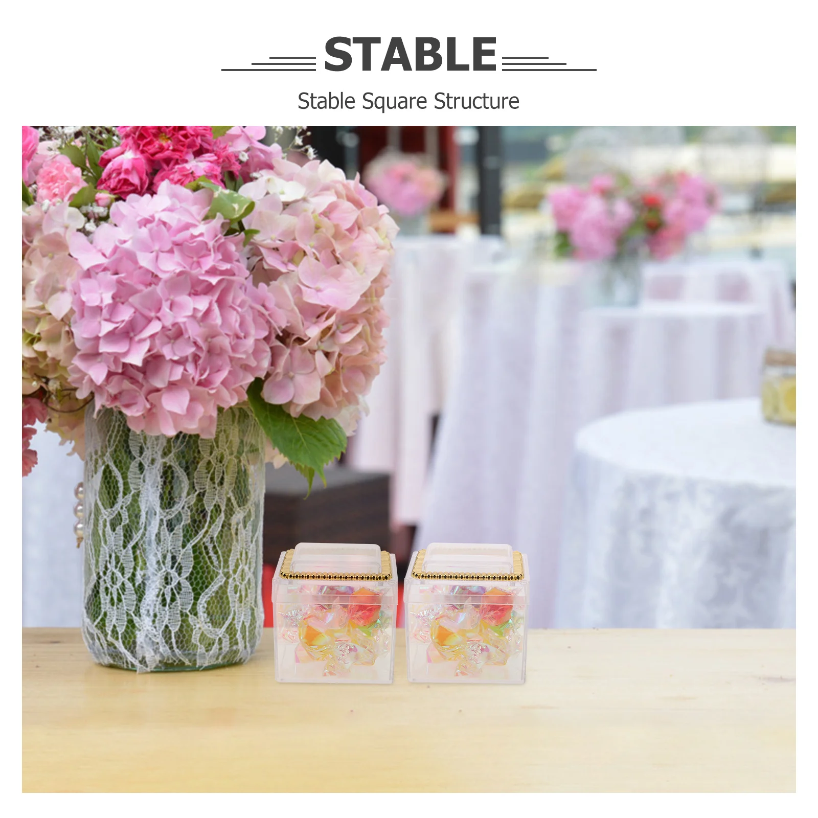 12 قطعة من صناديق الحلوى المربعة الشفافة، حاويات شفافة لحفلات الزفاف، شوكولاتة الزفاف، تخزين المجوهرات، صندوق حلوى شفاف مربع