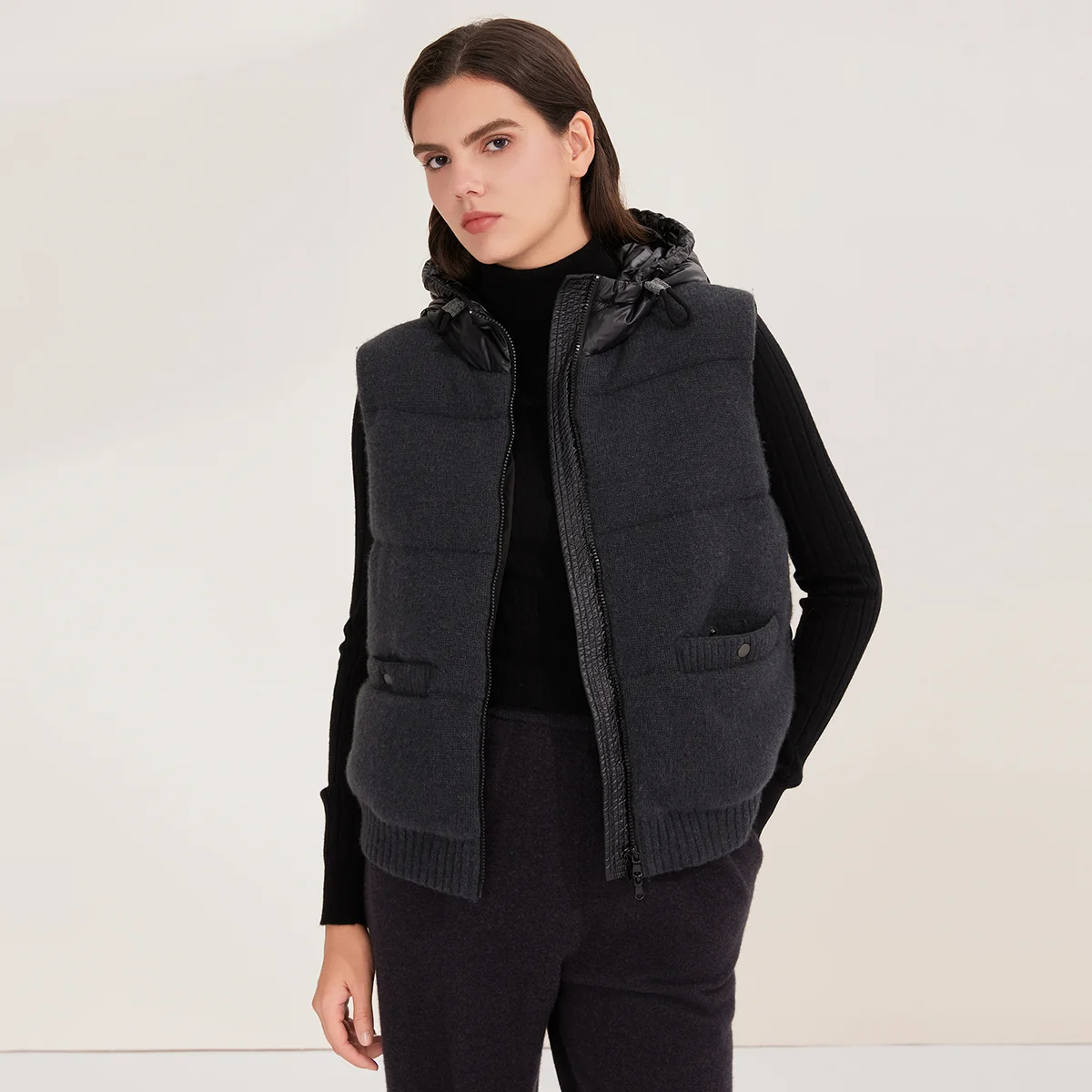 BD3521203 سترة نسائية فاخرة 100% بيضاء مبطنة للأسفل سترة 100% صوف متماسكة #2