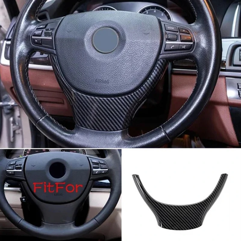 ABS Carbon Fiber Car Interior Steering Wheel Decor Strip Frame Cover Trim Sticker Accessories For BMW 5 7 Series F10 F11 F01 F02